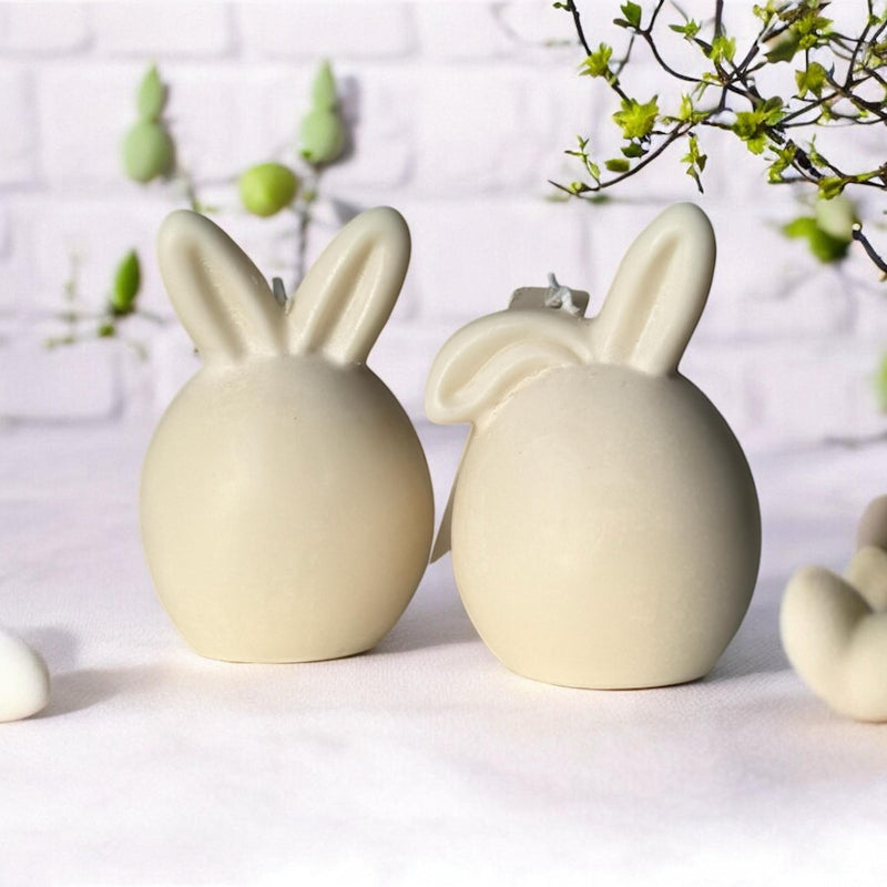 Set of 2 Bunnies Scented Pillar Candles, Easter Candles, Organic Soy Wax, Decorative Candle, Handmade