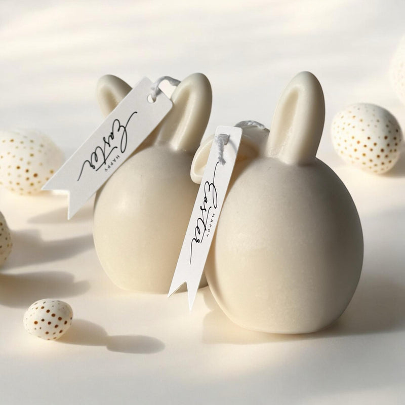 Set of 2 Bunnies Scented Pillar Candles, Easter Candles, Organic Soy Wax, Decorative Candle, Handmade