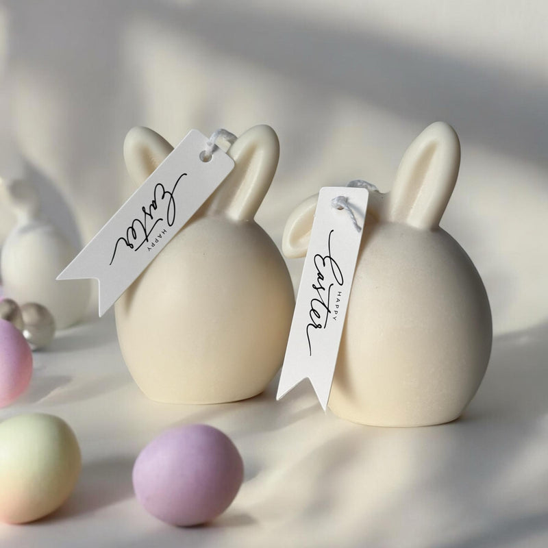 Set of 2 Bunnies Scented Pillar Candles, Easter Candles, Organic Soy Wax, Decorative Candle, Handmade