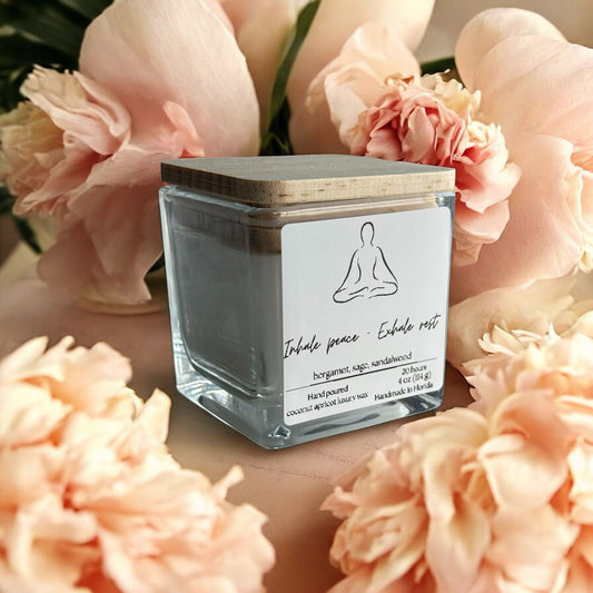 Inhale peace - Exhale the rest, Square Glass Jar Candle