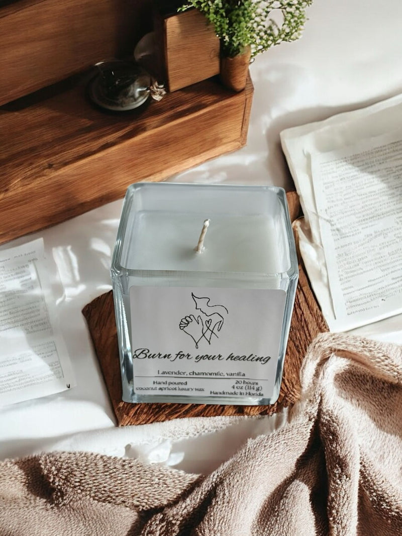 Burn for your healing, Square Glass Jar Candle