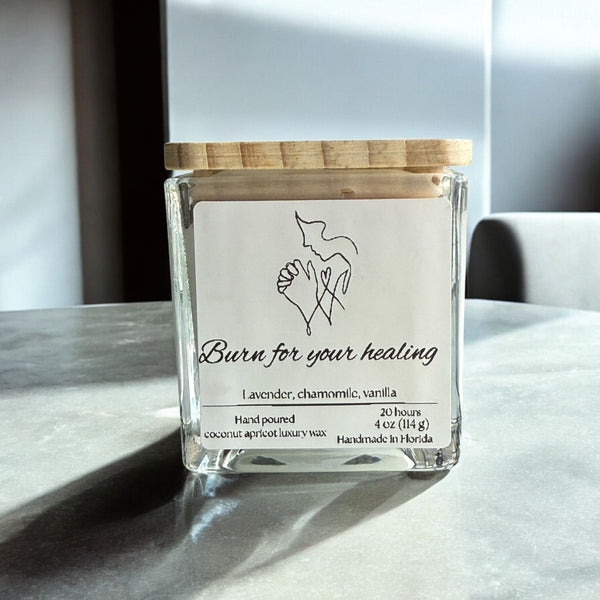 Burn for your healing, Square Glass Jar Candle
