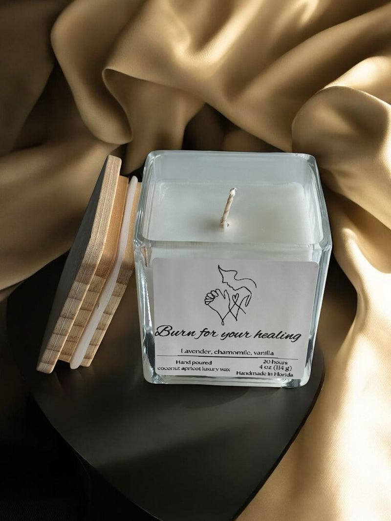 Burn for your healing, Square Glass Jar Candle